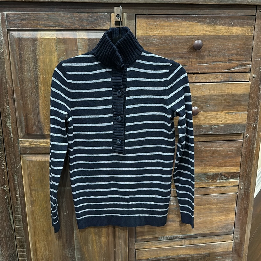 NWT Tory Burch Giselle Sweater Navy And Gray, Sz Xs